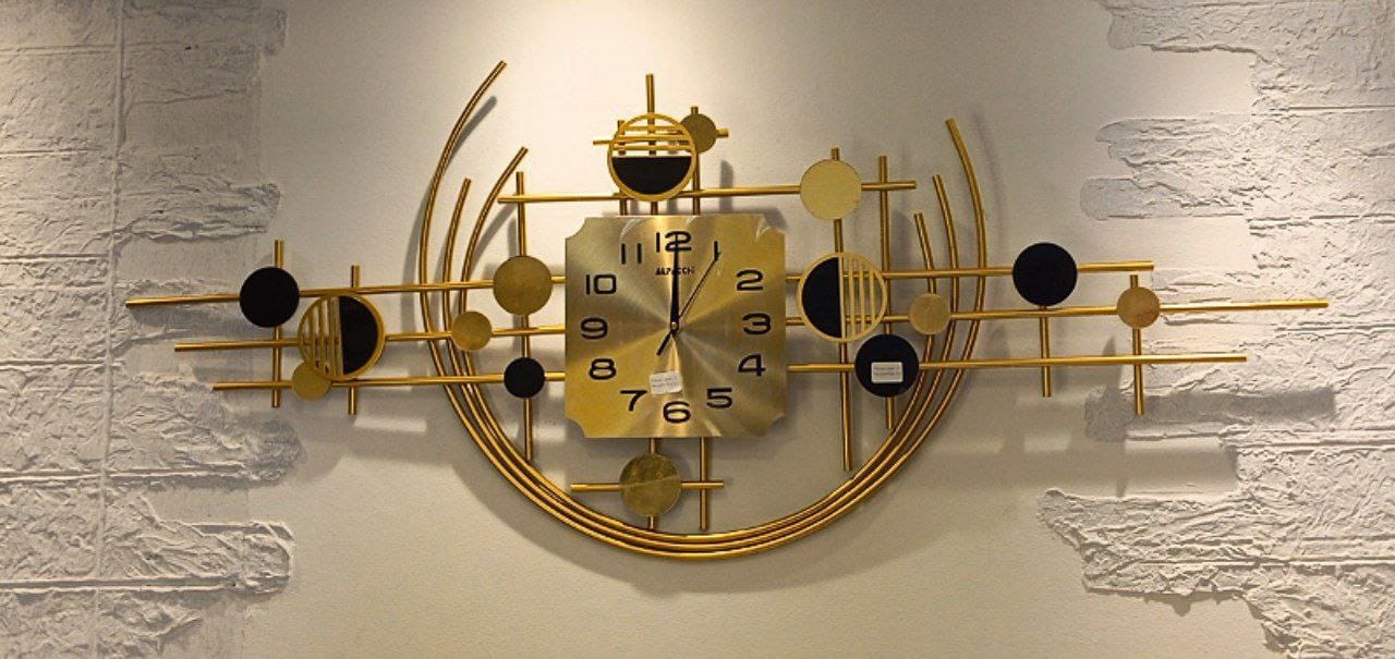 Modern Wall Clock Gold & Black – Geometric Luxury Decorative Clock – 120×50 cm – Silent Movement