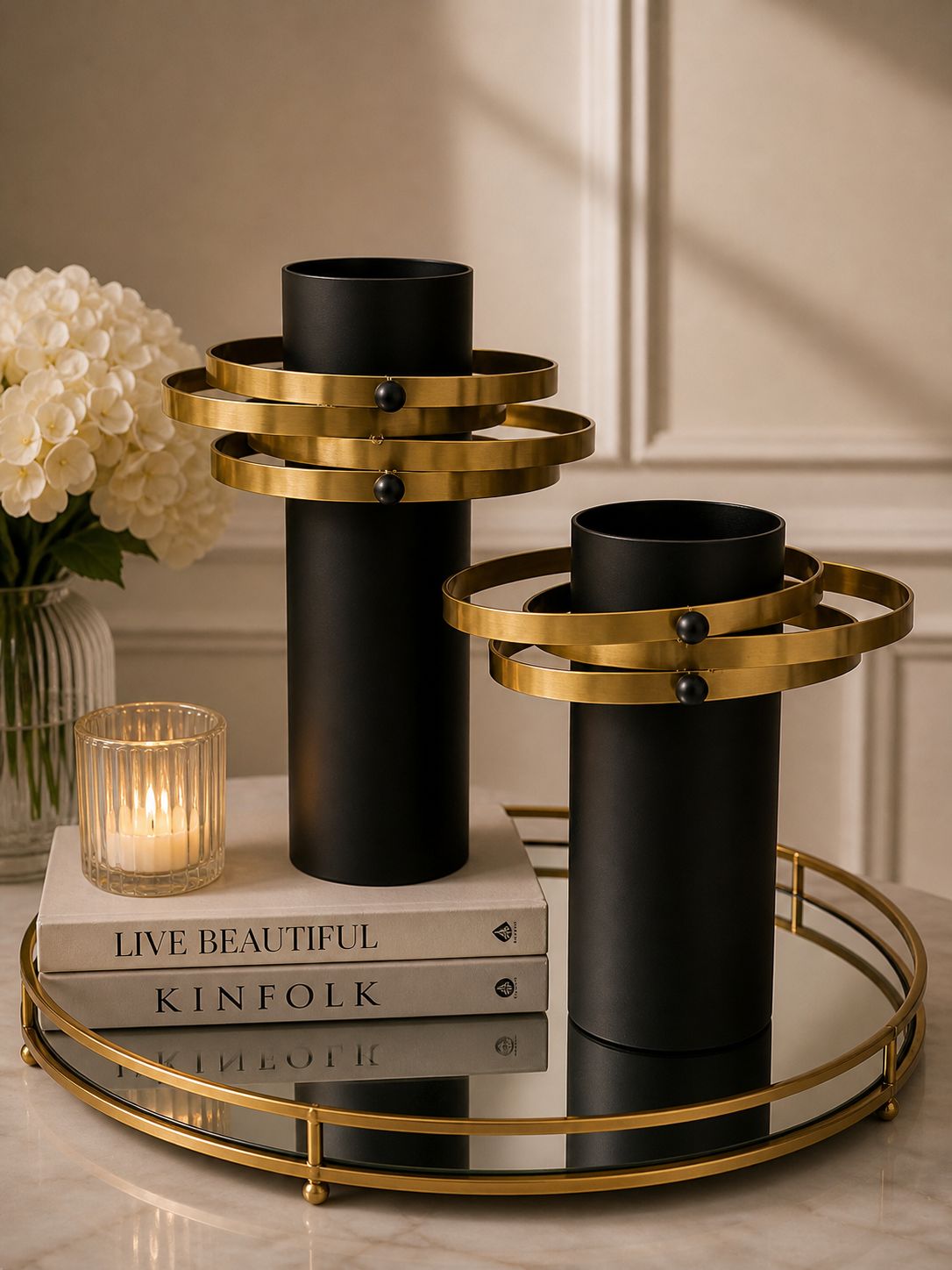 Black Gold Vase Set – طقم مزهريات مودرن فاخرة