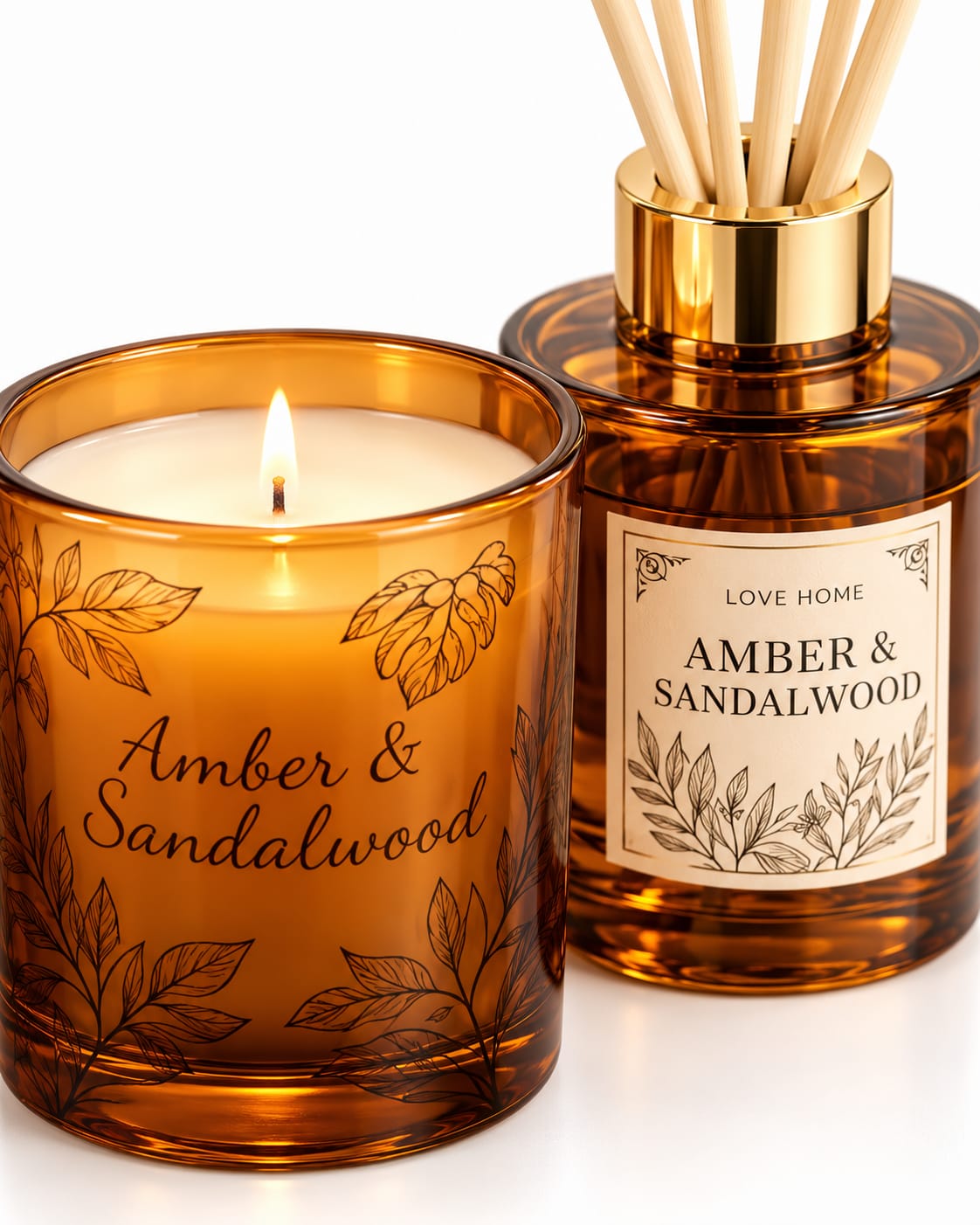 طقم هدايا شمعة ومعطر أعواد داخل قفص ديكوري – بني كهرماني