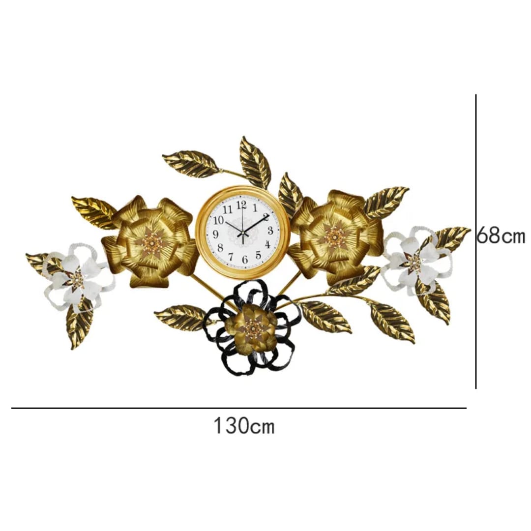 Metal Wall Clock with Floral Design (130×68 cm)