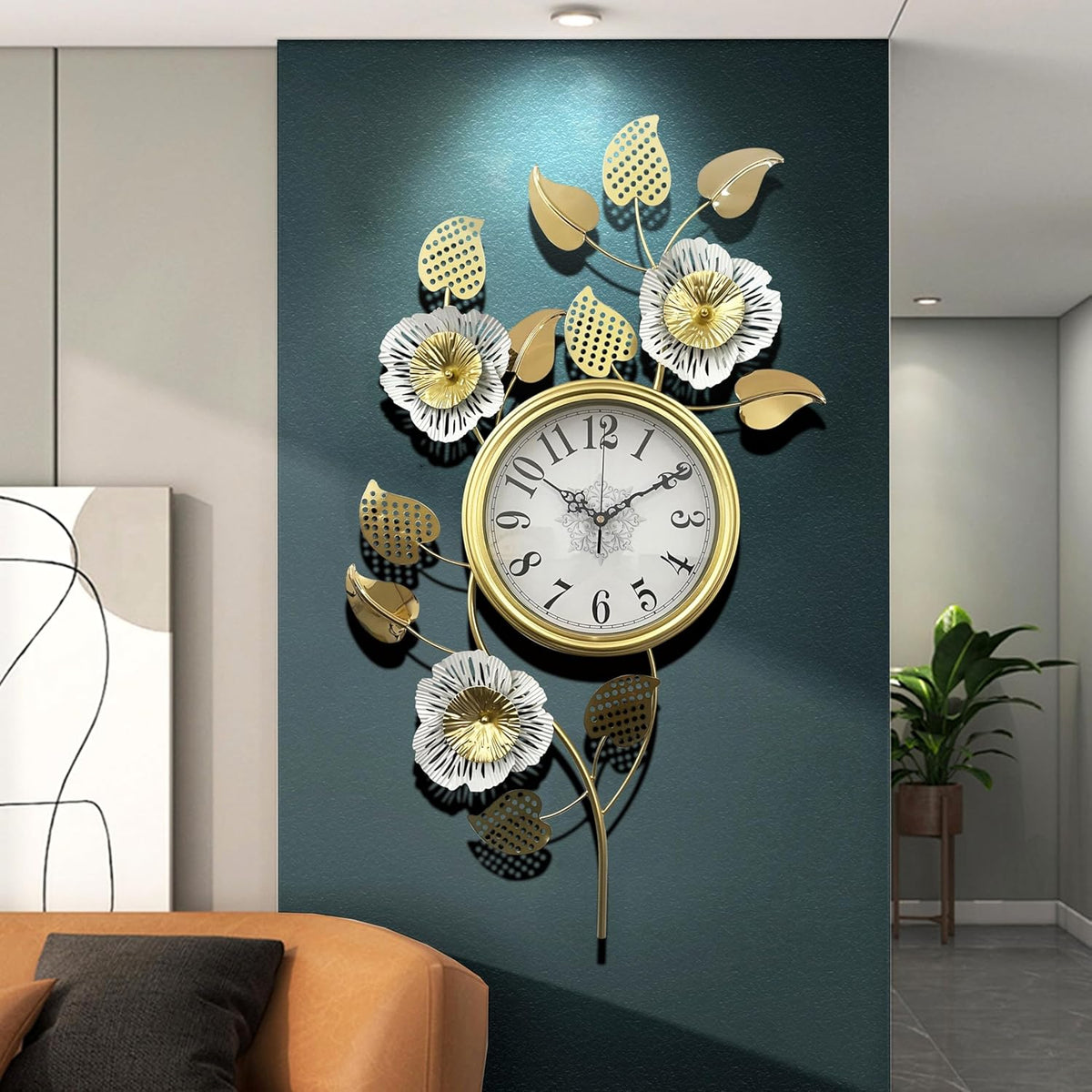Floral Wall Clock – Gold Roses 100×50cm