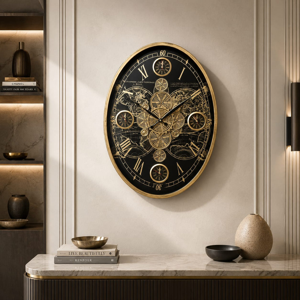 Oval Wall Clock – Black & Gold