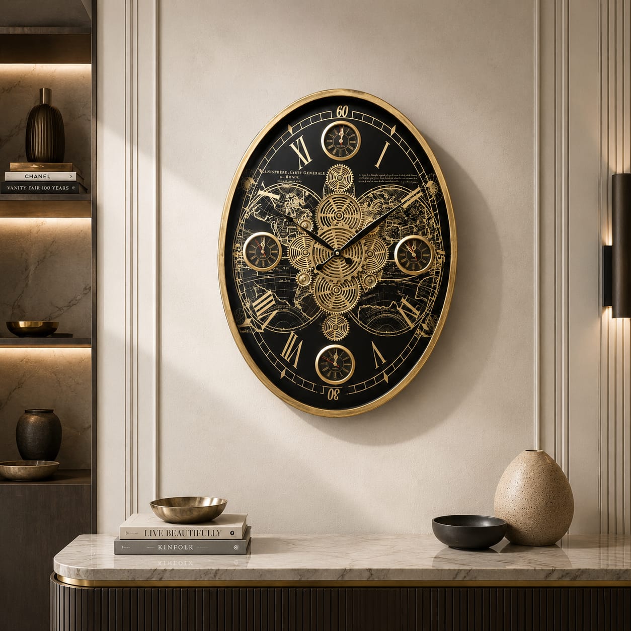 Oval Wall Clock – Black & Gold