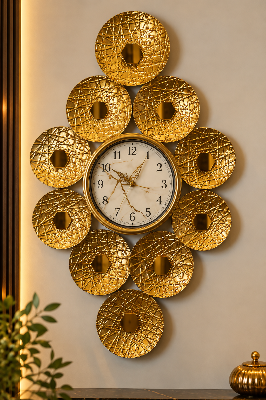 ساعة حائط أورورا الذهبية بتصميم هندسي فاخر – Aurora Gold Wall C