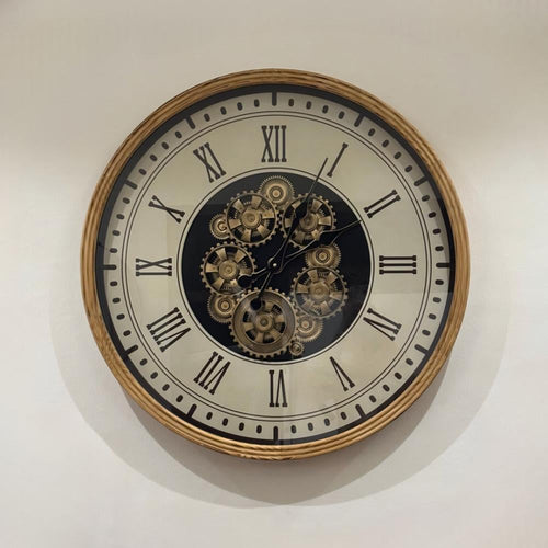 Classic Wall Clock – Moving Gears & Wood Frame 80cm