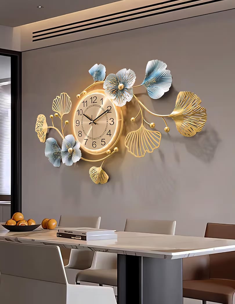 ساعة حائط مودرن مضيئة بتصميم زهور – 83×48 سم
