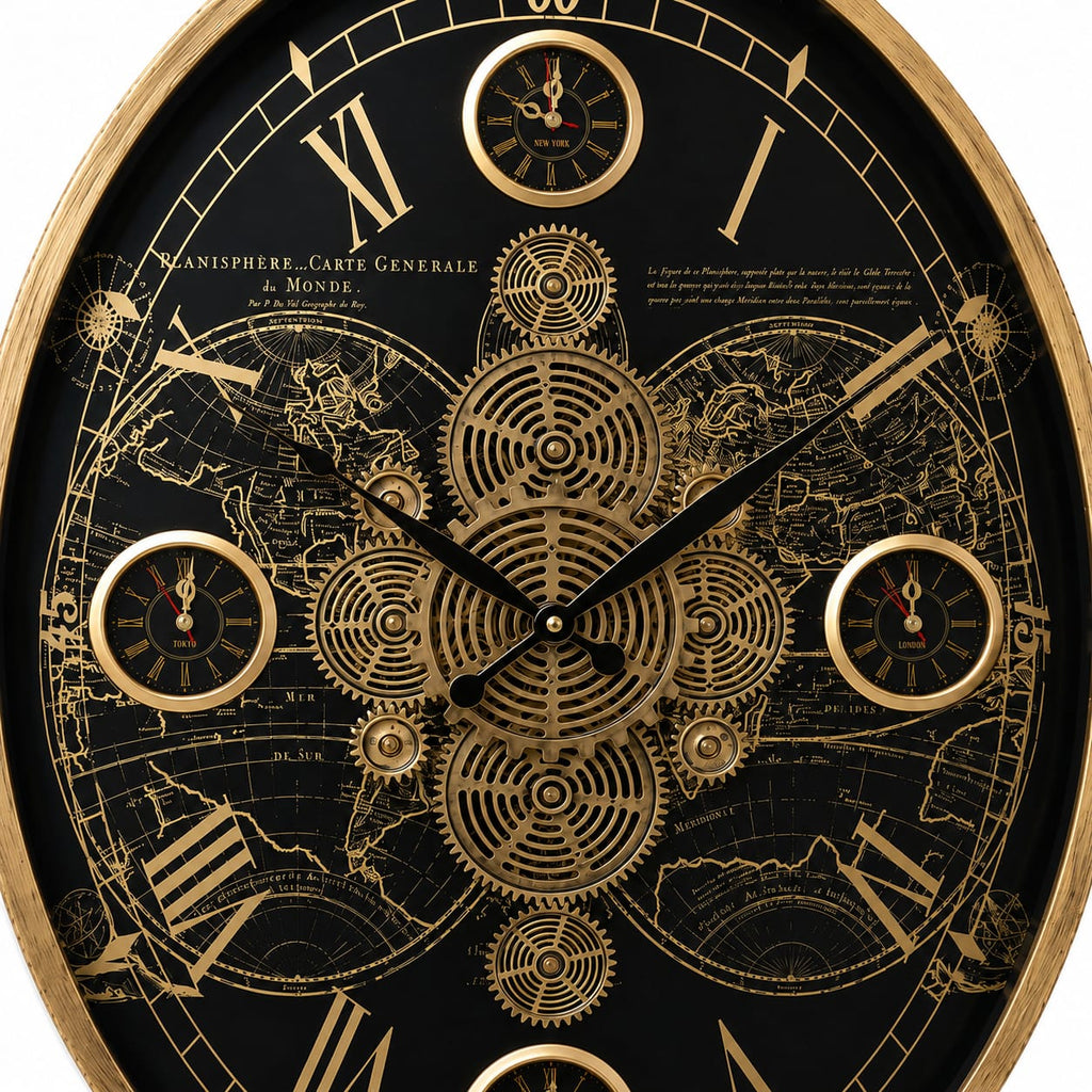 Oval Wall Clock – Black & Gold