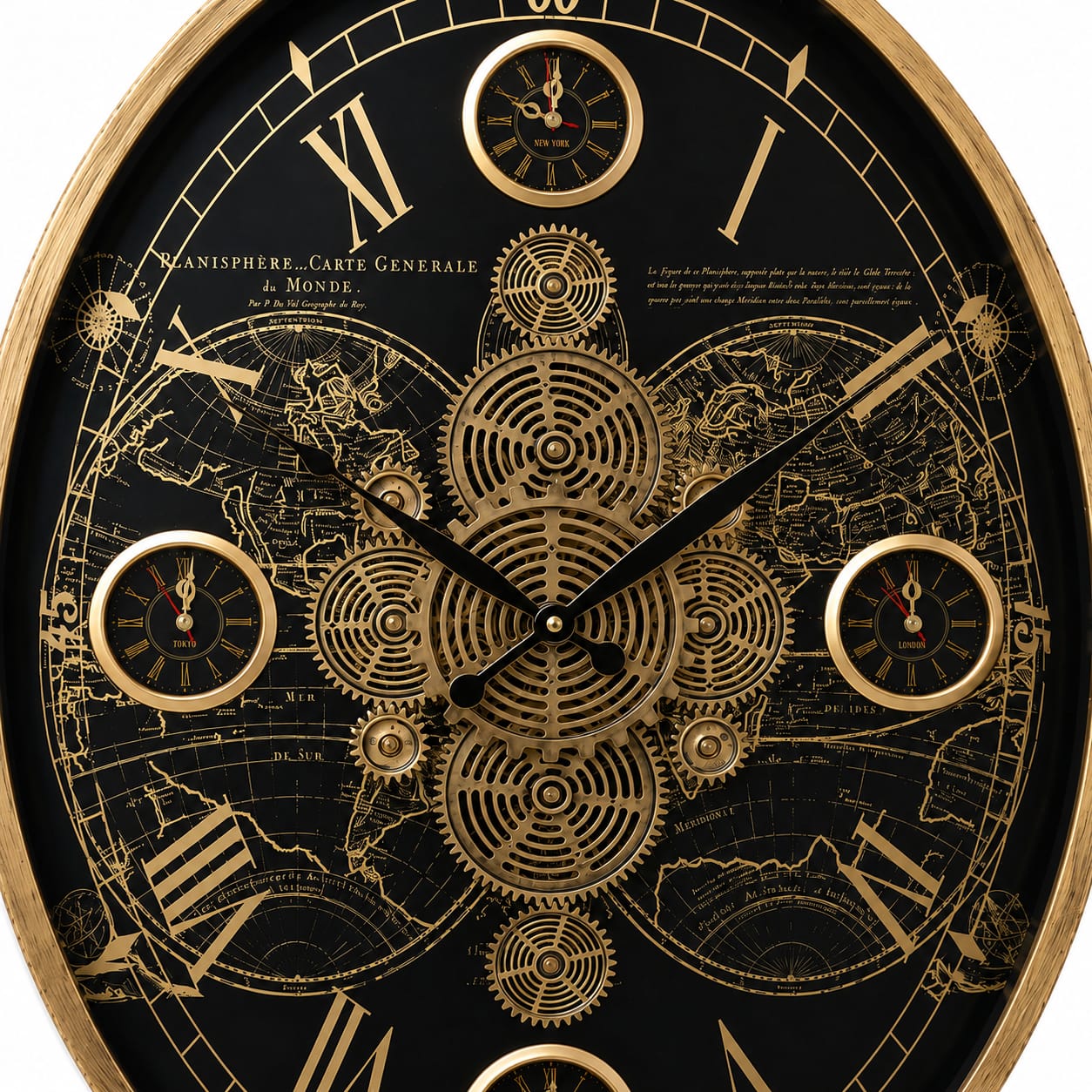 Oval Wall Clock – Black & Gold