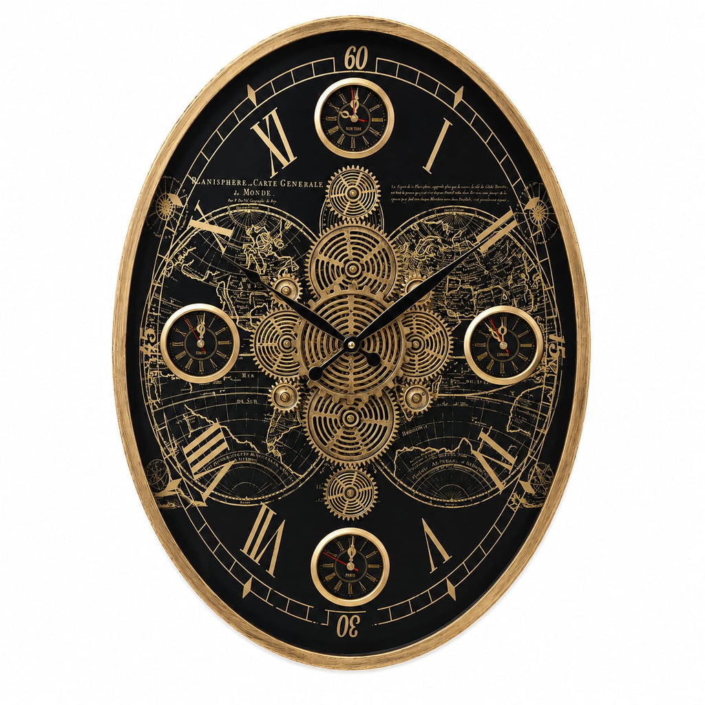 Oval Wall Clock – Black & Gold