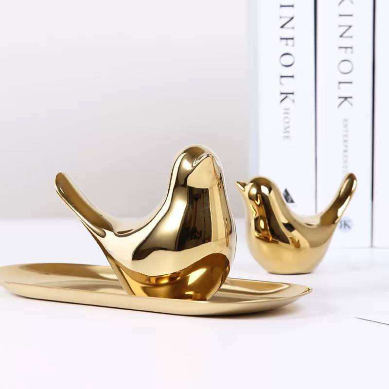 Golden Bird Sculpture Set – تمثال عصفور ذهبي فاخر (قطعتين)