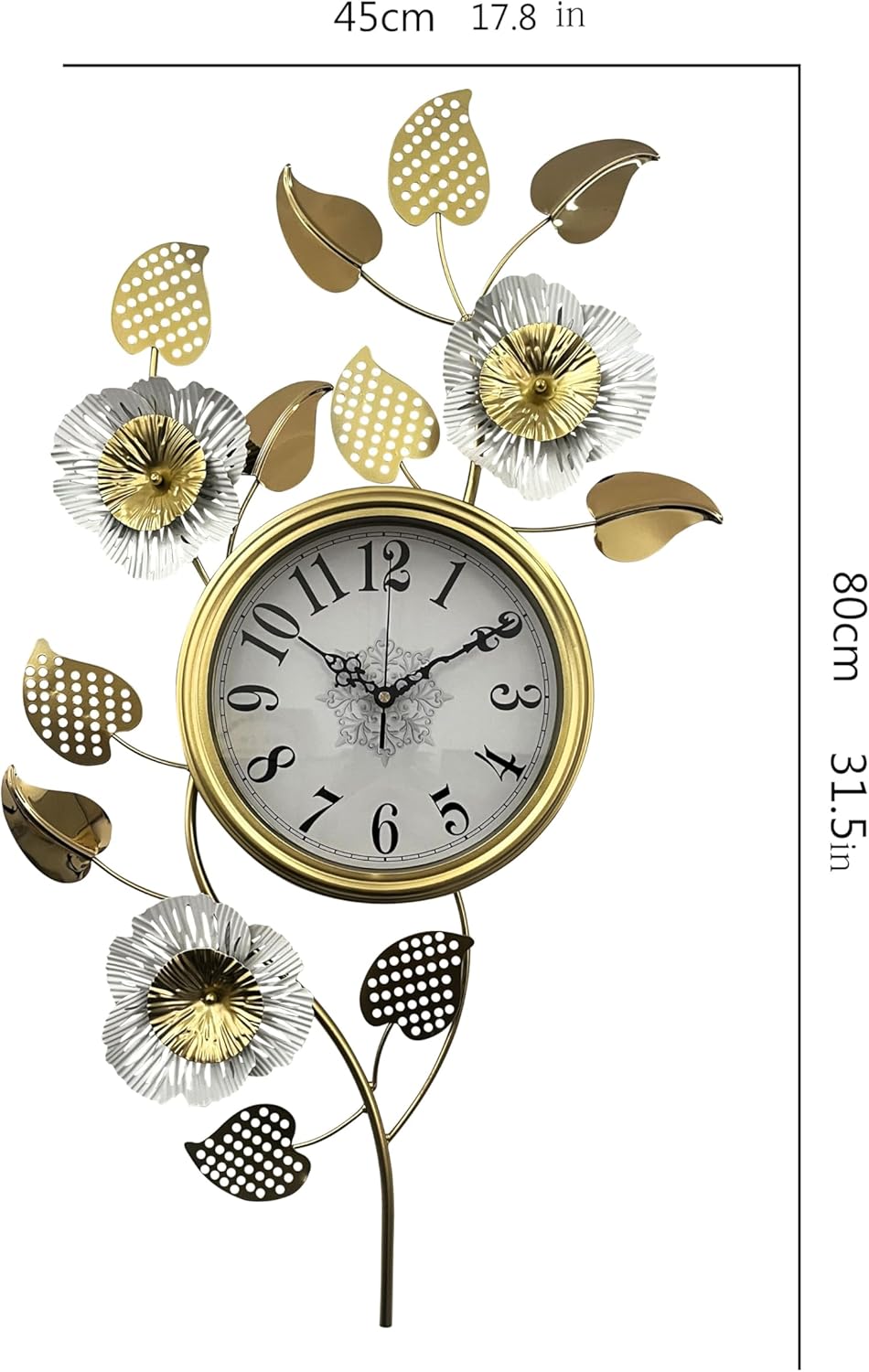Floral Wall Clock – Gold Roses 100×50cm