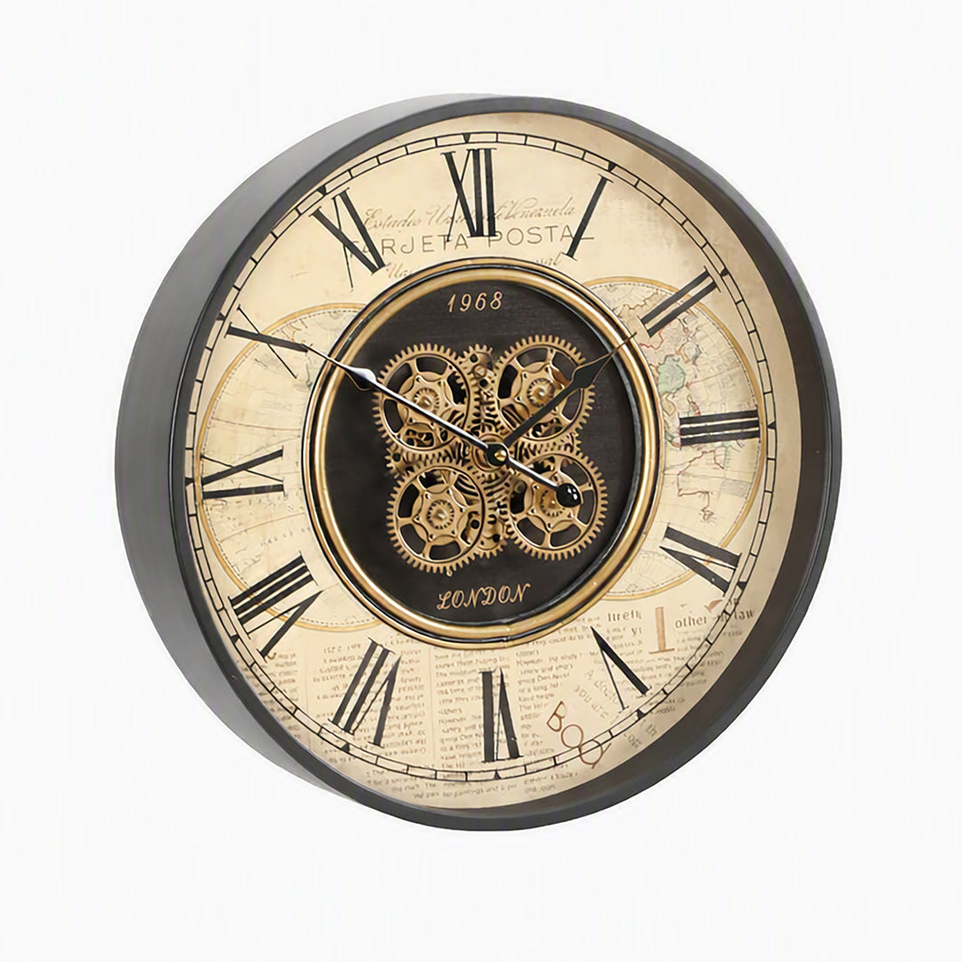 ساعة حائط لندن فينتاج بالتروس الذهبية – London Vintage Gear Clock
و