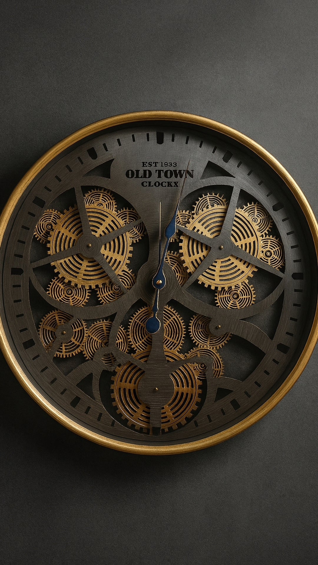 ساعة حائط فاخرة ميكانيكال مقاس 60 سم – تروس متحركة بتصميم صناعي Vintage باللون الذهبي والأسود