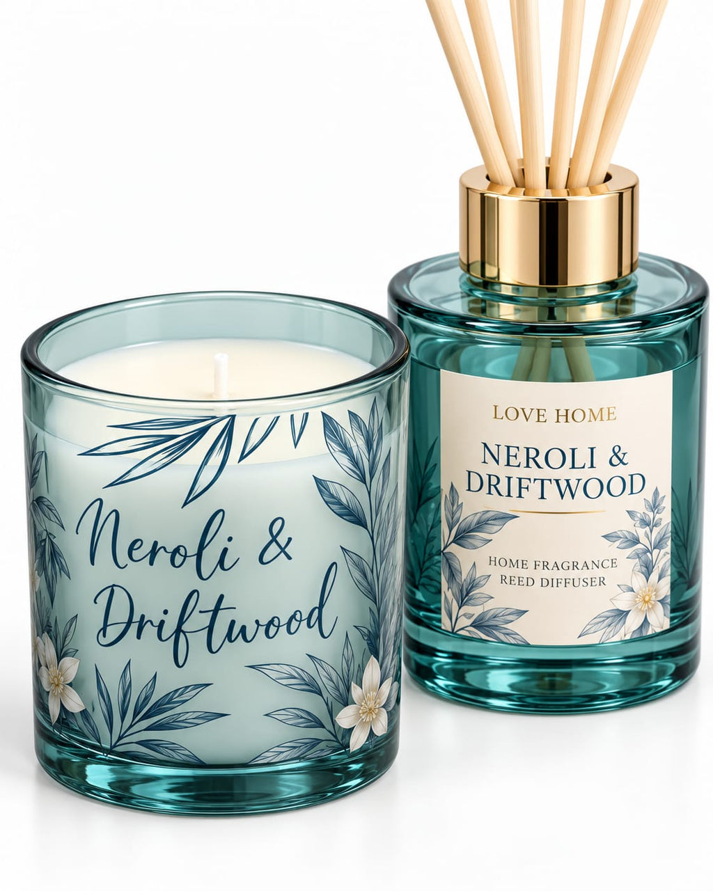طقم هدايا شمعة ومعطر أعواد داخل قفص ديكوري – أزرق بترولي