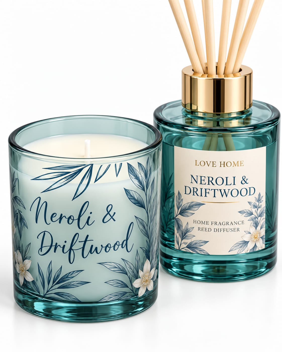 طقم هدايا شمعة ومعطر أعواد داخل قفص ديكوري – أزرق بترولي
