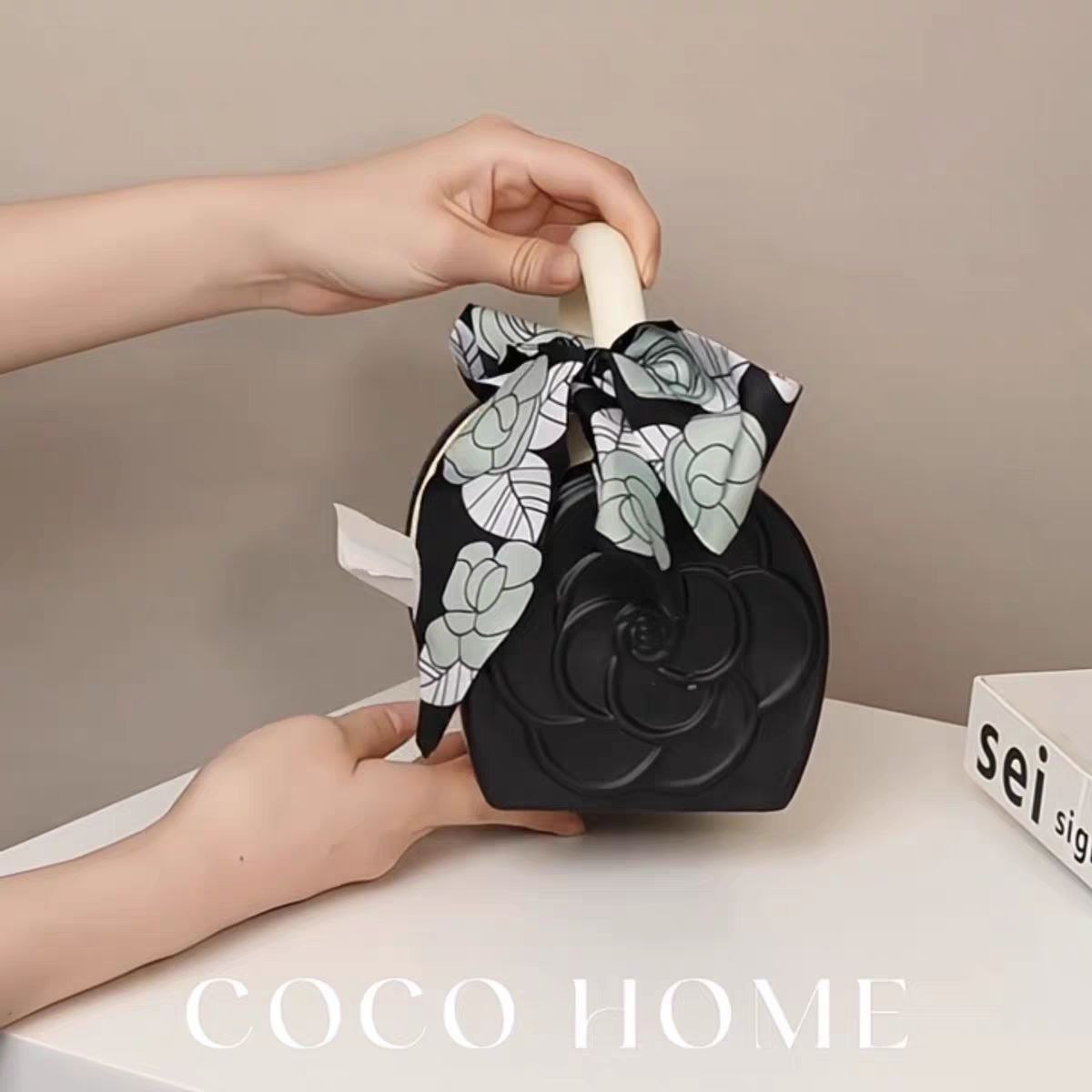 علبة مناديل سيراميك بتصميم أنيق مع فيونكة ديكور – Tissue Box Holder
