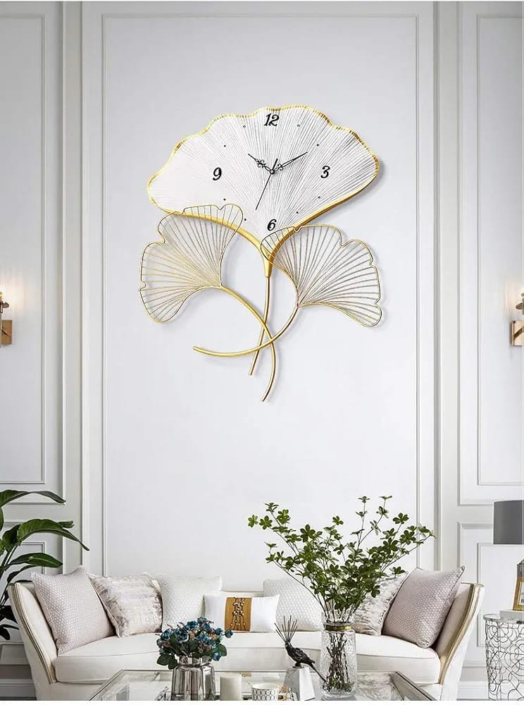 ساعة حائط أوراق الجنكة الذهبية – Ginkgo Leaves Clock