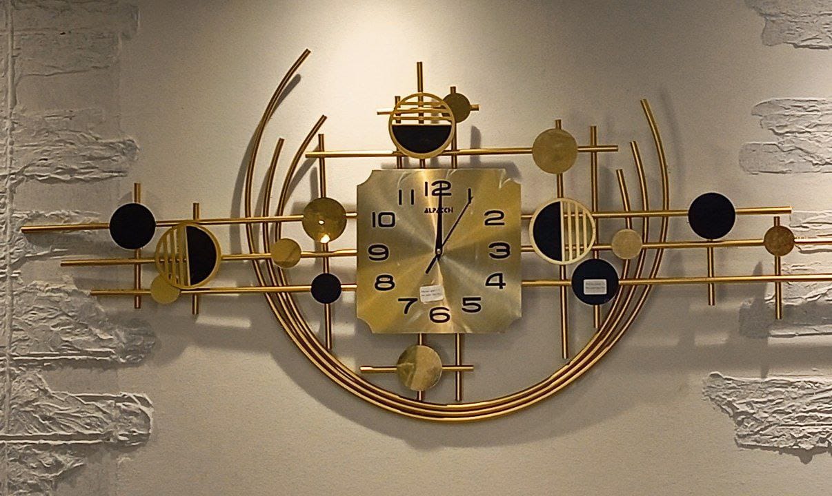 Modern Wall Clock Gold & Black – Geometric Luxury Decorative Clock – 120×50 cm – Silent Movement