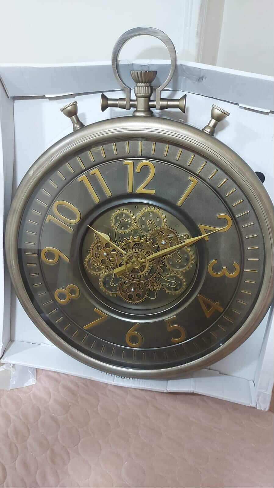 Industrial Steampunk Wall Clock with Moving Gears – 60 cm