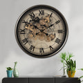 Steampunk World Map Wall Clock with Moving Gears – 60 cm Diameter