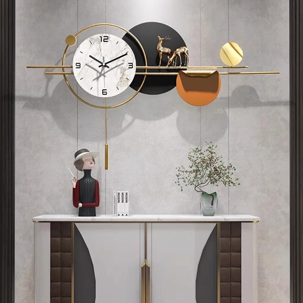 ساعة حائط مضيئة بتصميم الغزال والدوائر – 90×50 سم