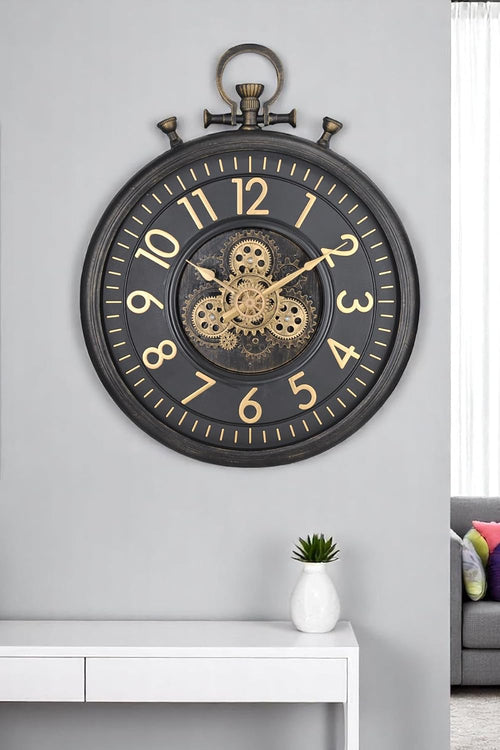 Acrylic Industrial Wall Clock – Black & Gold Large