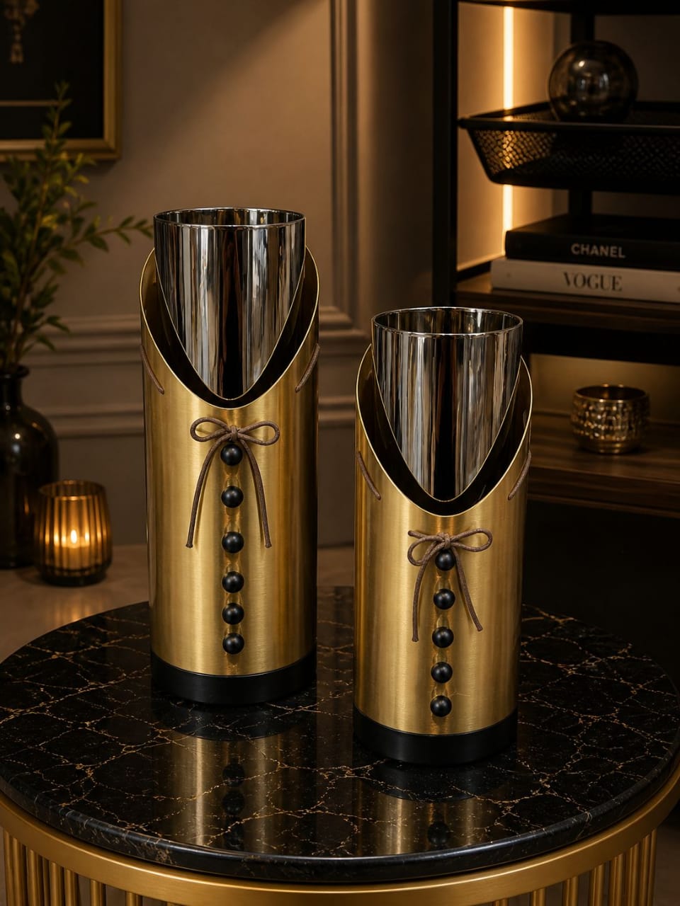 Royal Glass Vase Set – طقم مزهريات فاخرة بتفاصيل ذهبية