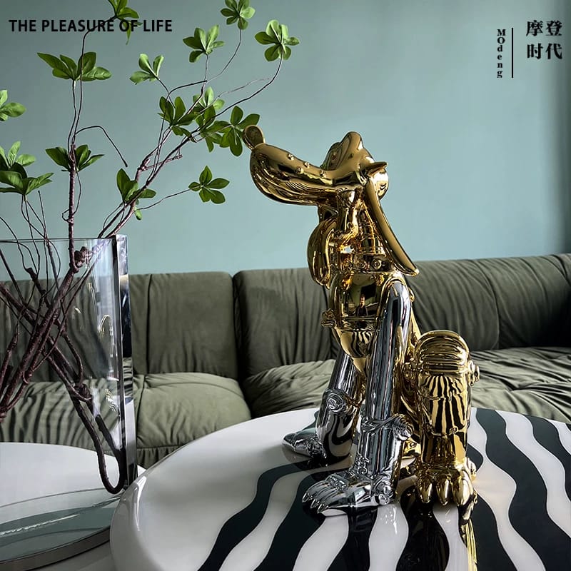 Large Modern Decorative Statue with Gold & Silver Metallic Finish – Luxury Contemporary Art Piece for Home & Interior Décor