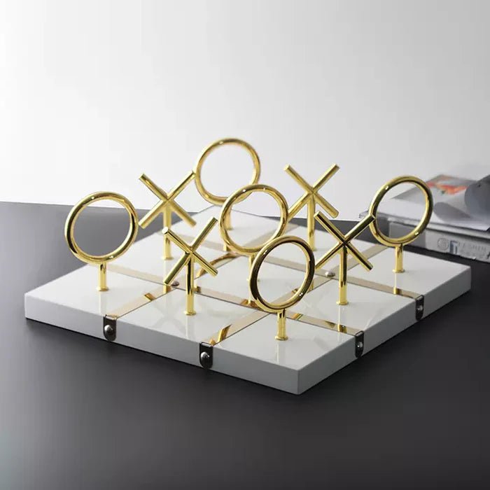 Decorative Tic Tac Toe Game Metal Gold with White Base Size 5 5 Inches