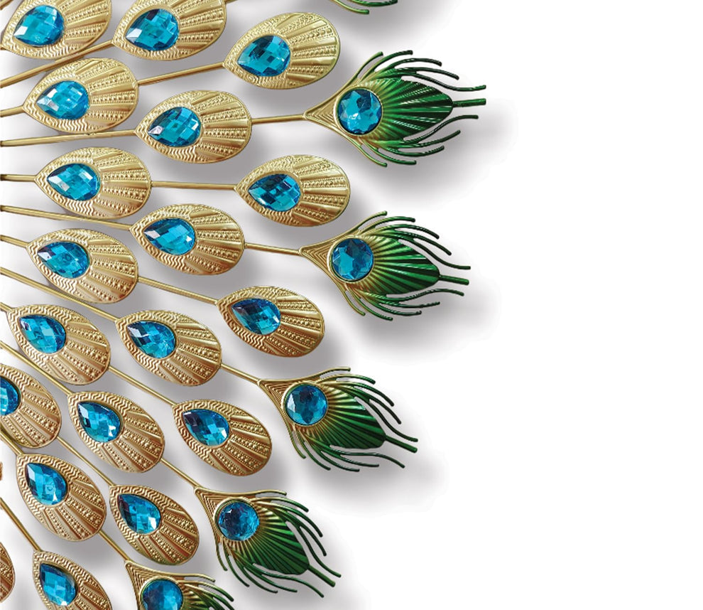 ساعة حائط معدن تصميم طاووس دائري فاخر – 65×65 سم