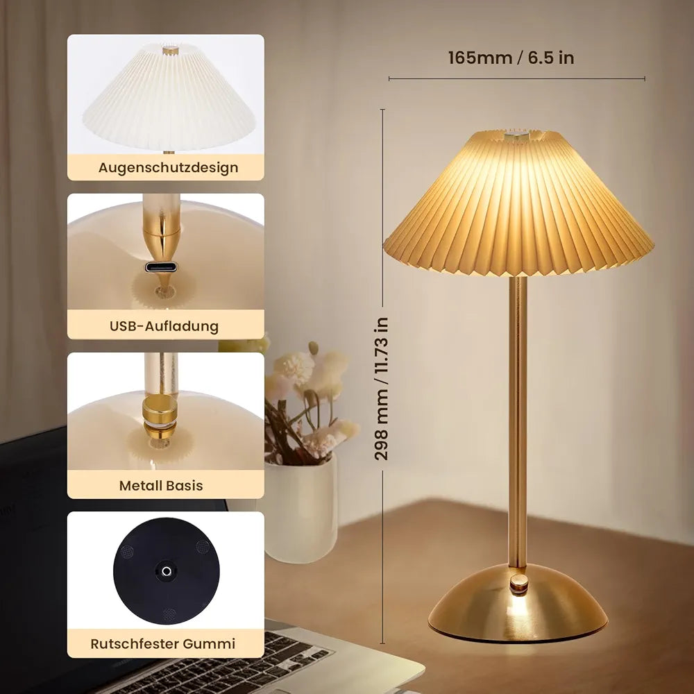 أباجورة طاولة لاسلكية فاخرة بإضاءة LED – لون ذهبي