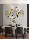 Luxury Wall Clock with Golden Leaves & 3D Flowers – Size 100×40cm
